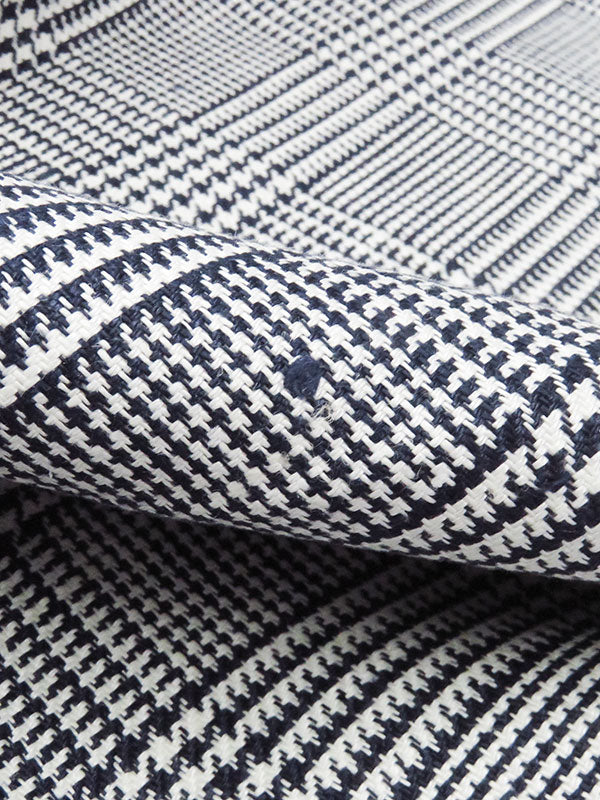 White/Midnight Sapphire 100% Linen Glen Plaid Design Suiting 58W