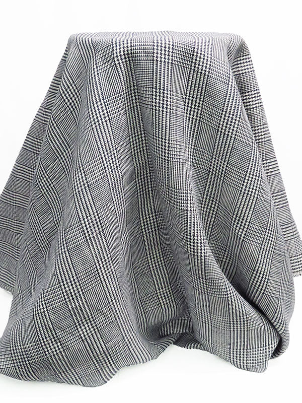 White/Midnight Sapphire 100% Linen Glen Plaid Design Suiting 58W