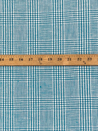 Teal Blue/Eggshell 100% Linen Glen Plaid Design Suiting 56W