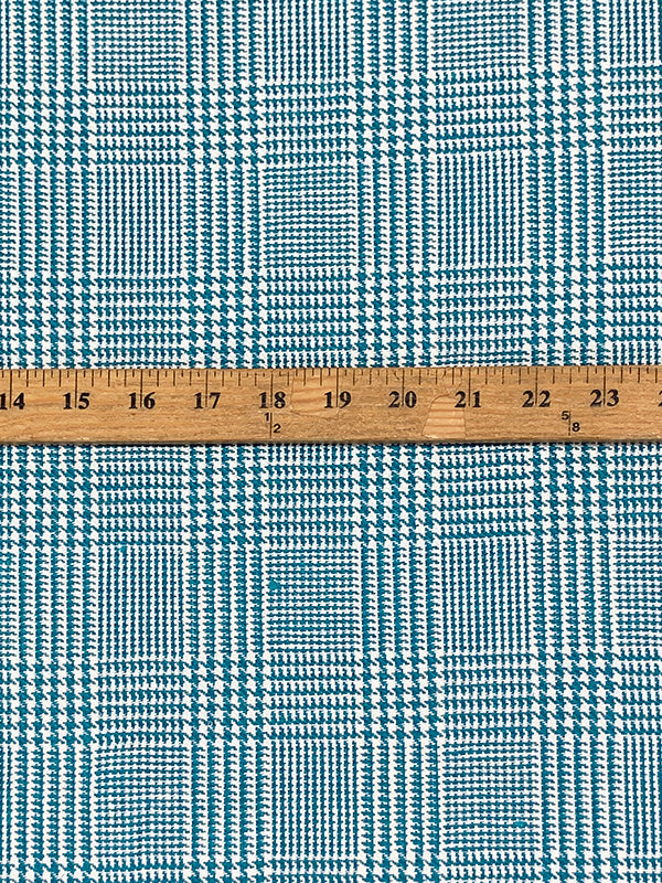 Teal Blue/Eggshell 100% Linen Glen Plaid Design Suiting 56W