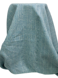 Teal Blue/Eggshell 100% Linen Glen Plaid Design Suiting 56W