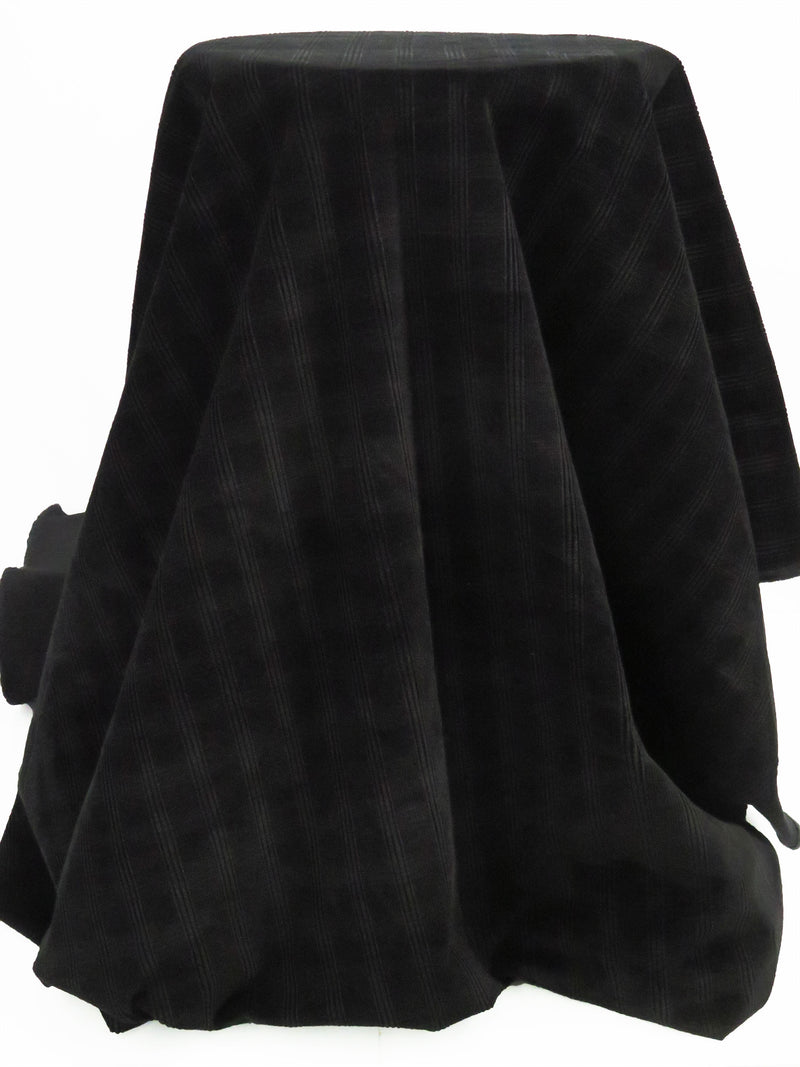 Black 100% Cotton Plaid Weave Corduroy - NY Designer - 44W