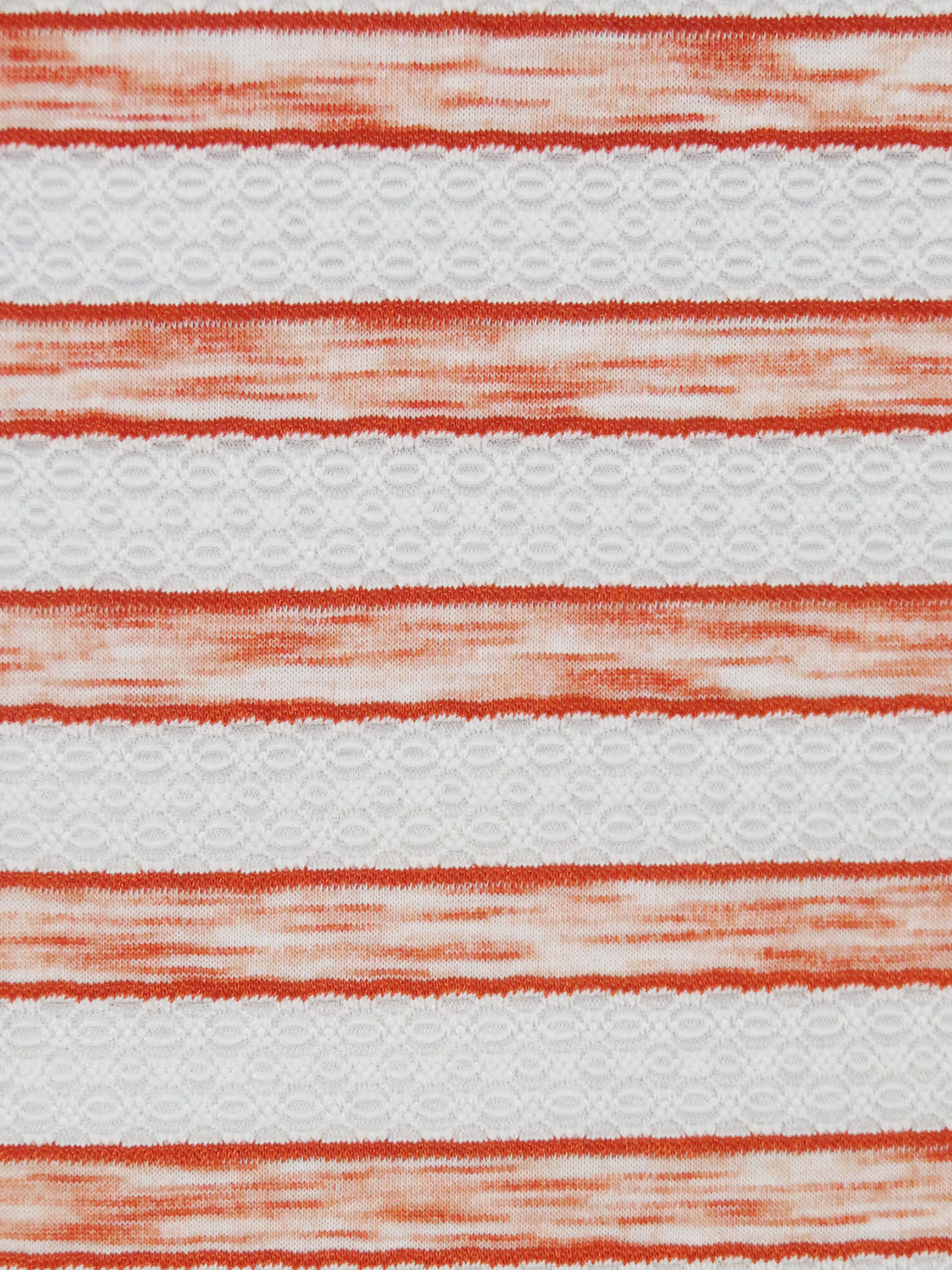 White/Heathered Flame Orange Polyester/Lycra Horizontal Multi Stripe Novelty Weave Knit 62W