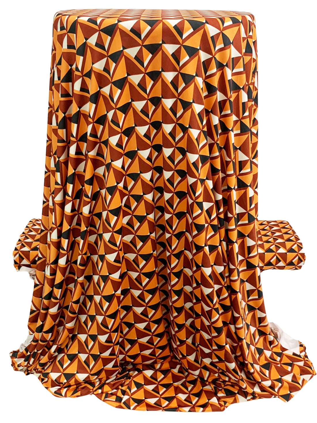 Deep Saffron/Rosewood/Black/White Polyester/Lycra Geometric Print FTY Knit 55W