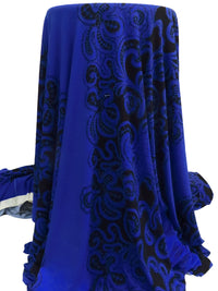 SOLD AS IS BY THE PANEL ONLY - Dark Blue/Black Polyester/Lycra Vertical Scroll Print ITY Knit - 58W