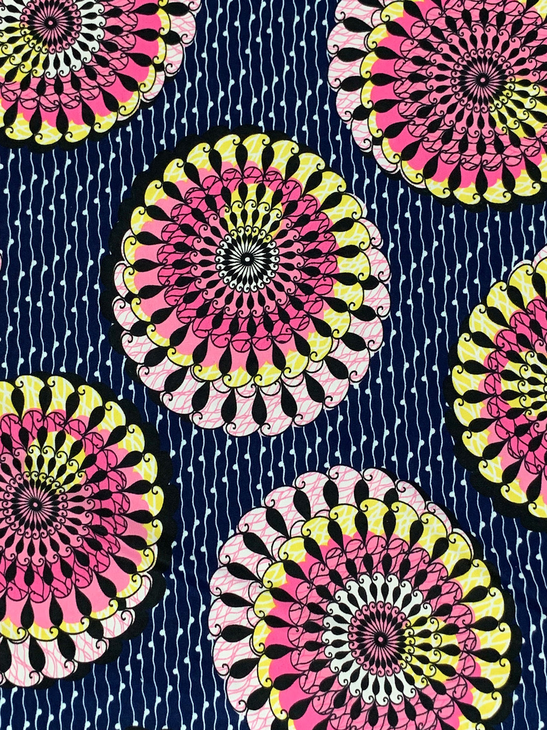 Navy Blue/Fandango Pink/White/Multi Polyester/Lycra Abstract Medallion Print FTY Knit 57W