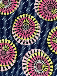Navy Blue/Fandango Pink/White/Multi Polyester/Lycra Abstract Medallion Print FTY Knit 57W