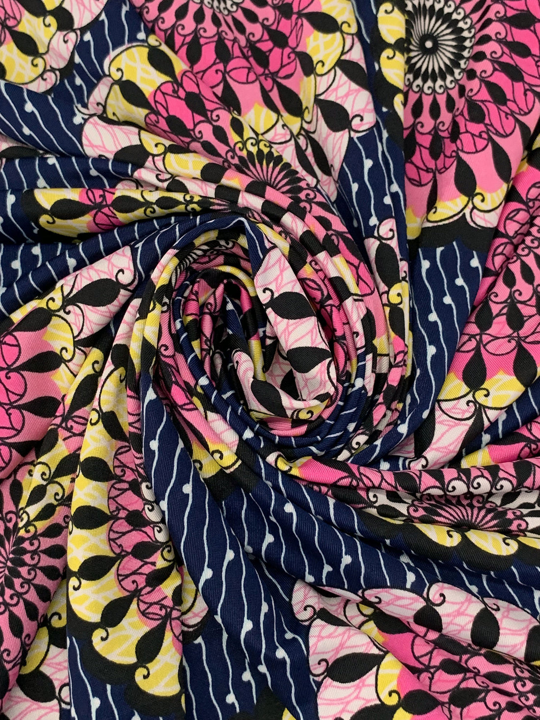 Navy Blue/Fandango Pink/White/Multi Polyester/Lycra Abstract Medallion Print FTY Knit 57W