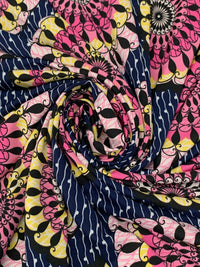 Navy Blue/Fandango Pink/White/Multi Polyester/Lycra Abstract Medallion Print FTY Knit 57W