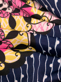 Navy Blue/Fandango Pink/White/Multi Polyester/Lycra Abstract Medallion Print FTY Knit 57W