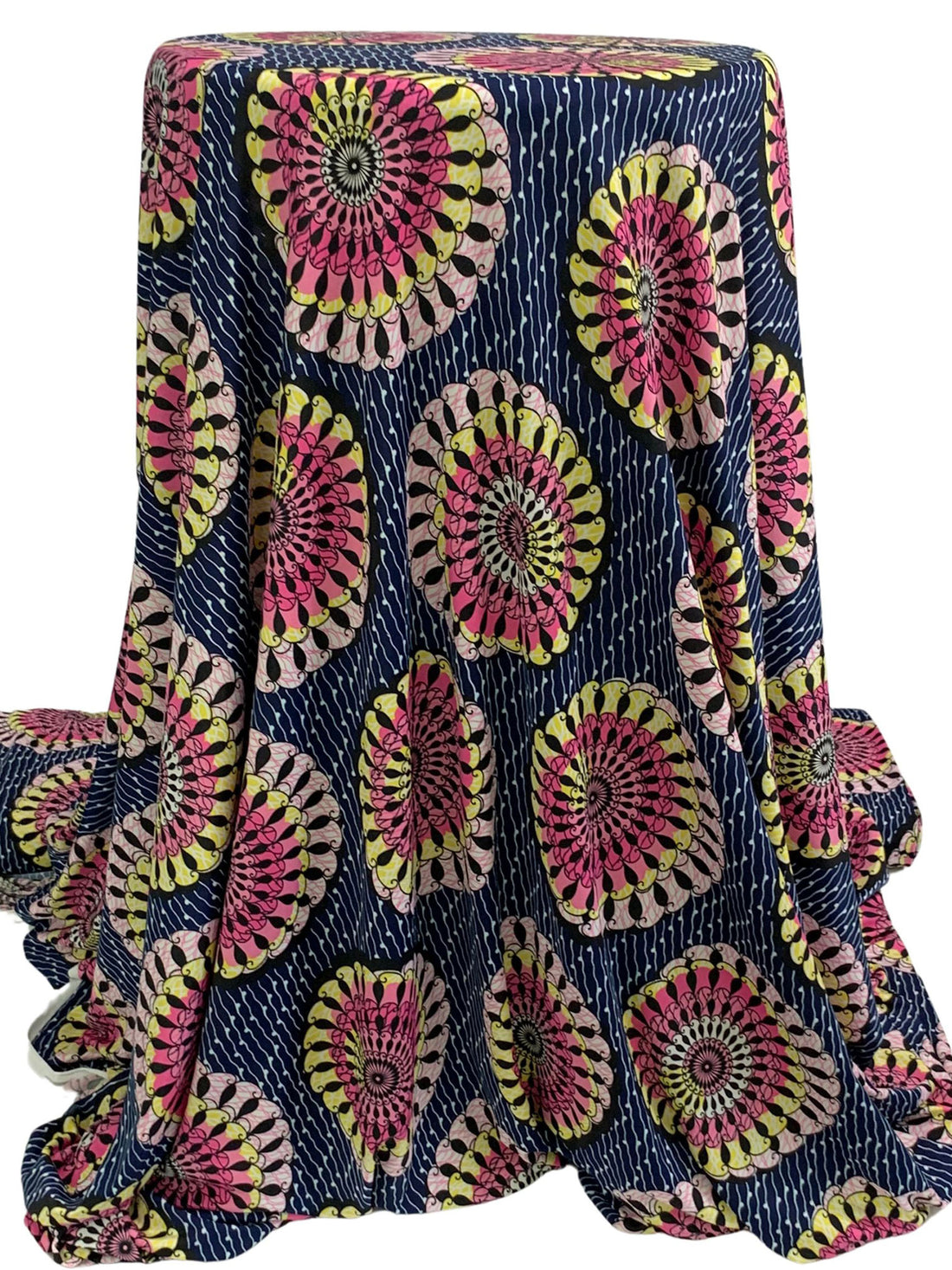 Navy Blue/Fandango Pink/White/Multi Polyester/Lycra Abstract Medallion Print FTY Knit 57W