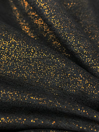 Heathered Cool Black/Gold Nylon/Lycra "Sportflex" Shimmer Foil Print Activewear Knit - Beyond Yoga - 60W