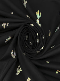 Black/Silver/Multi Nylon/Lycra "Sportflex" Iridescent Cactus Foil Print Activewear Knit - Beyond Yoga - 58W