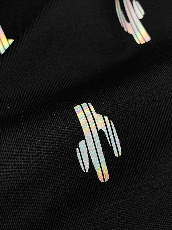 Black/Silver/Multi Nylon/Lycra "Sportflex" Iridescent Cactus Foil Print Activewear Knit - Beyond Yoga - 58W