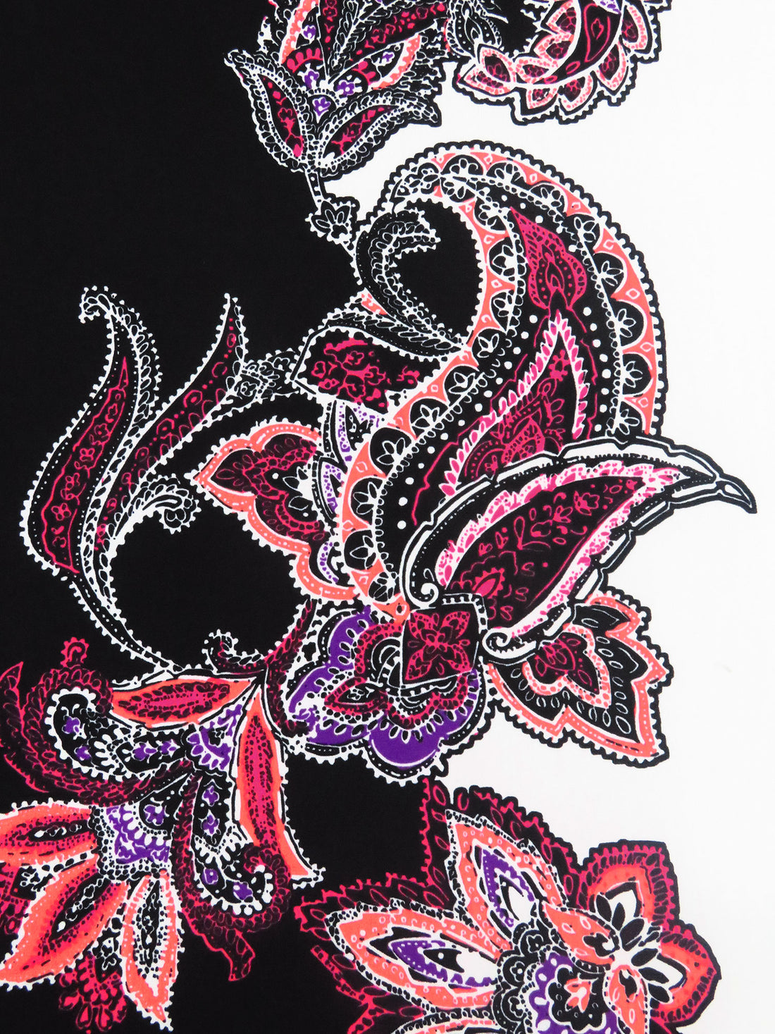 Black/Off-White/Dark Salmon/Multi Polyester/Lycra Large Single Border Ornate Paisley Print ITY Knit 57W