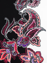Black/Off-White/Dark Salmon/Multi Polyester/Lycra Large Single Border Ornate Paisley Print ITY Knit 57W