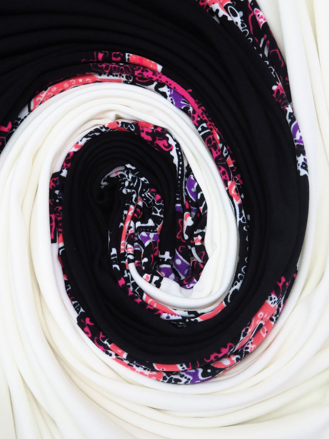 Black/Off-White/Dark Salmon/Multi Polyester/Lycra Large Single Border Ornate Paisley Print ITY Knit 57W