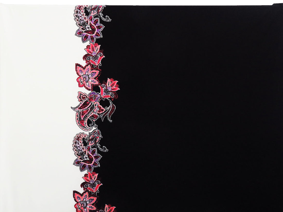Black/Off-White/Dark Salmon/Multi Polyester/Lycra Large Single Border Ornate Paisley Print ITY Knit 57W