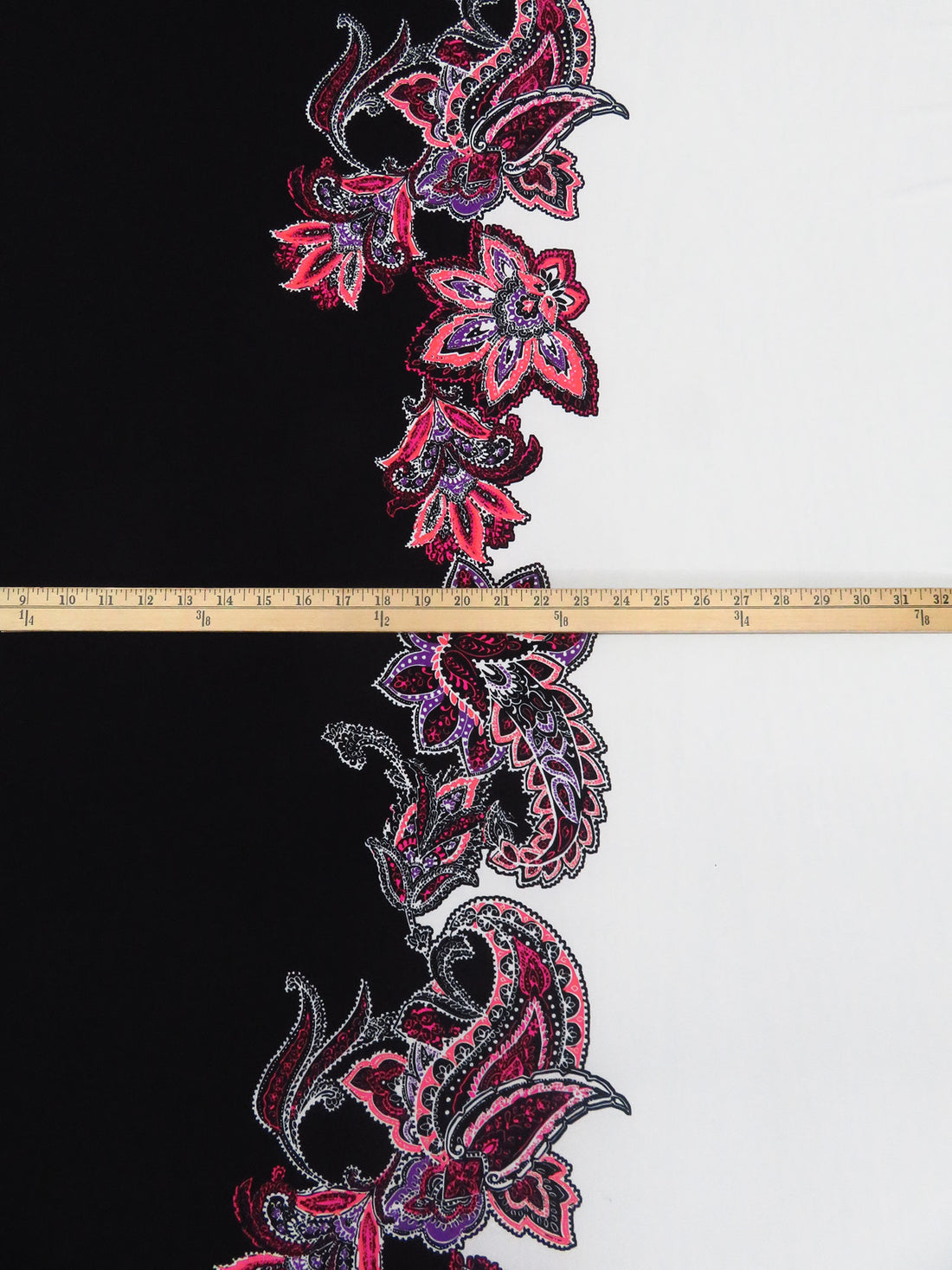 Black/Off-White/Dark Salmon/Multi Polyester/Lycra Large Single Border Ornate Paisley Print ITY Knit 57W