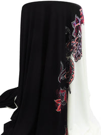Black/Off-White/Dark Salmon/Multi Polyester/Lycra Large Single Border Ornate Paisley Print ITY Knit 57W