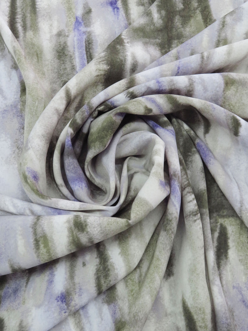 Smokey Gray/Olive Green/Amethyst/Multi 100% Polyester Tie-Dye Print Peachskin Blouse Weight Woven - NY Designer - 58W
