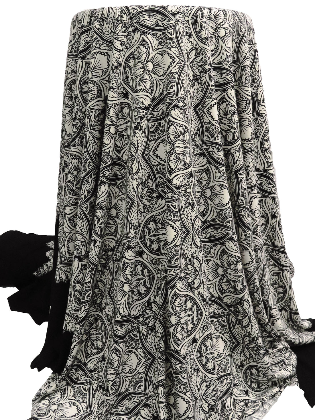 Black/Beige Polyester/Lycra Double Border Ornate Print ITY Knit - 58W