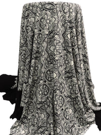 Black/Beige Polyester/Lycra Double Border Ornate Print ITY Knit - 58W