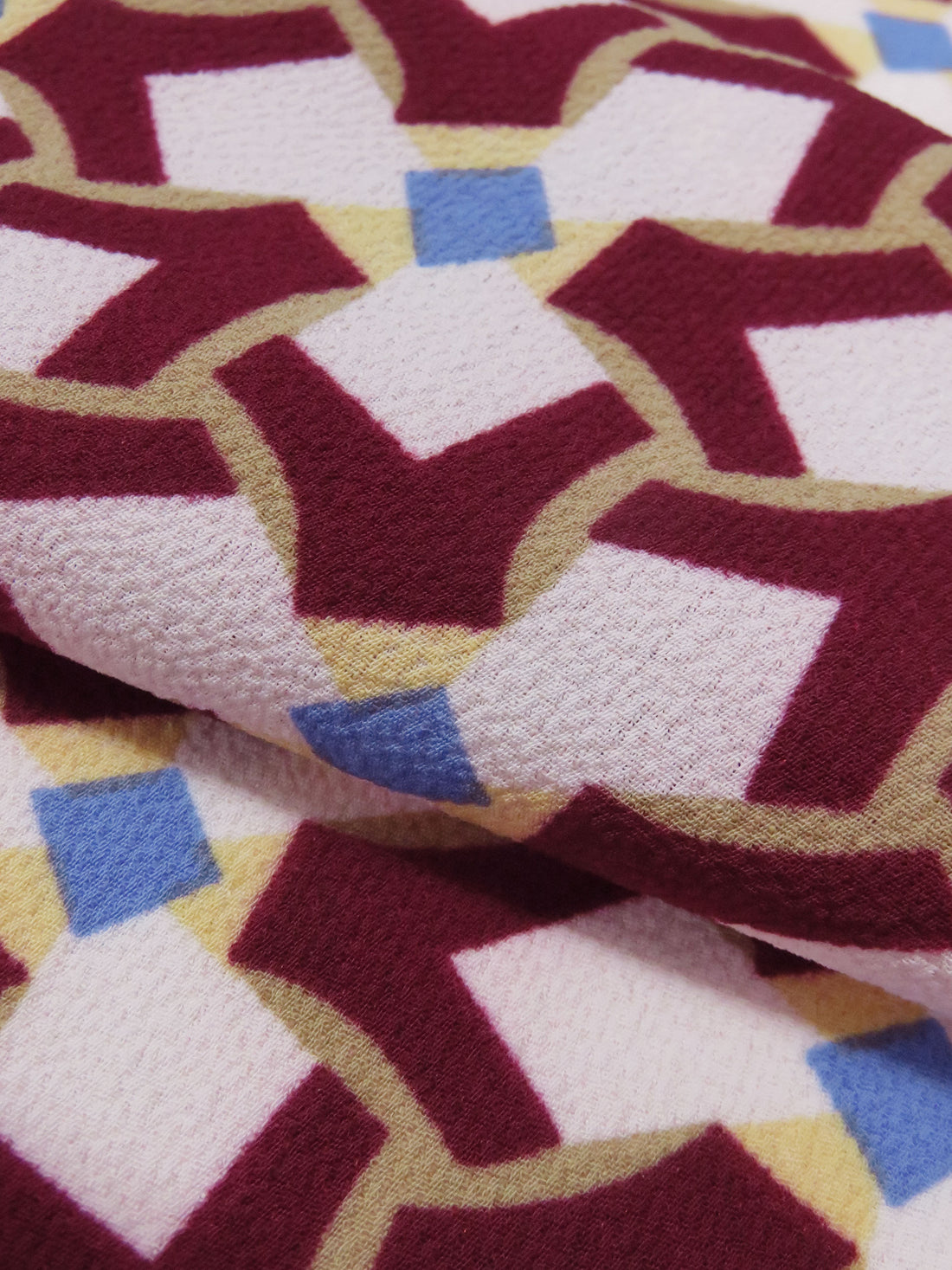 Burgundy/Pale Pink/Bluebell/Multi 100% Polyester Geometric Abstract Print Bubble Crepe 62W