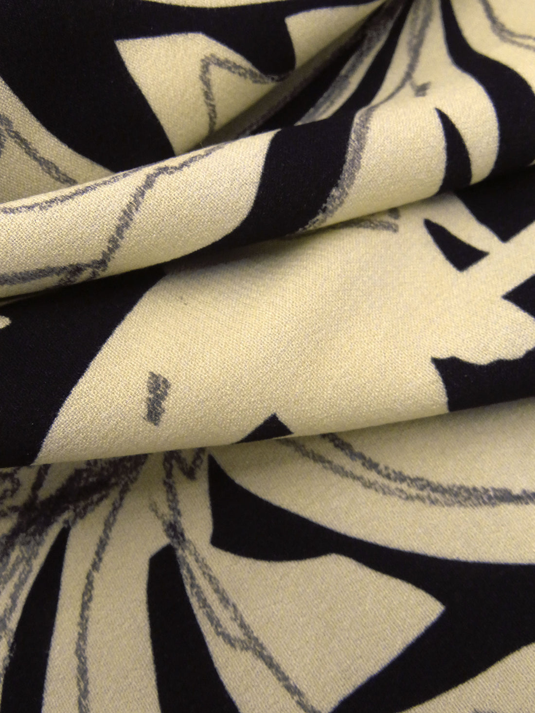 Black/Parchment/Warm Gray 100% Rayon Abstract Tree Print Crepe - Luxe Resort Designer - 54W