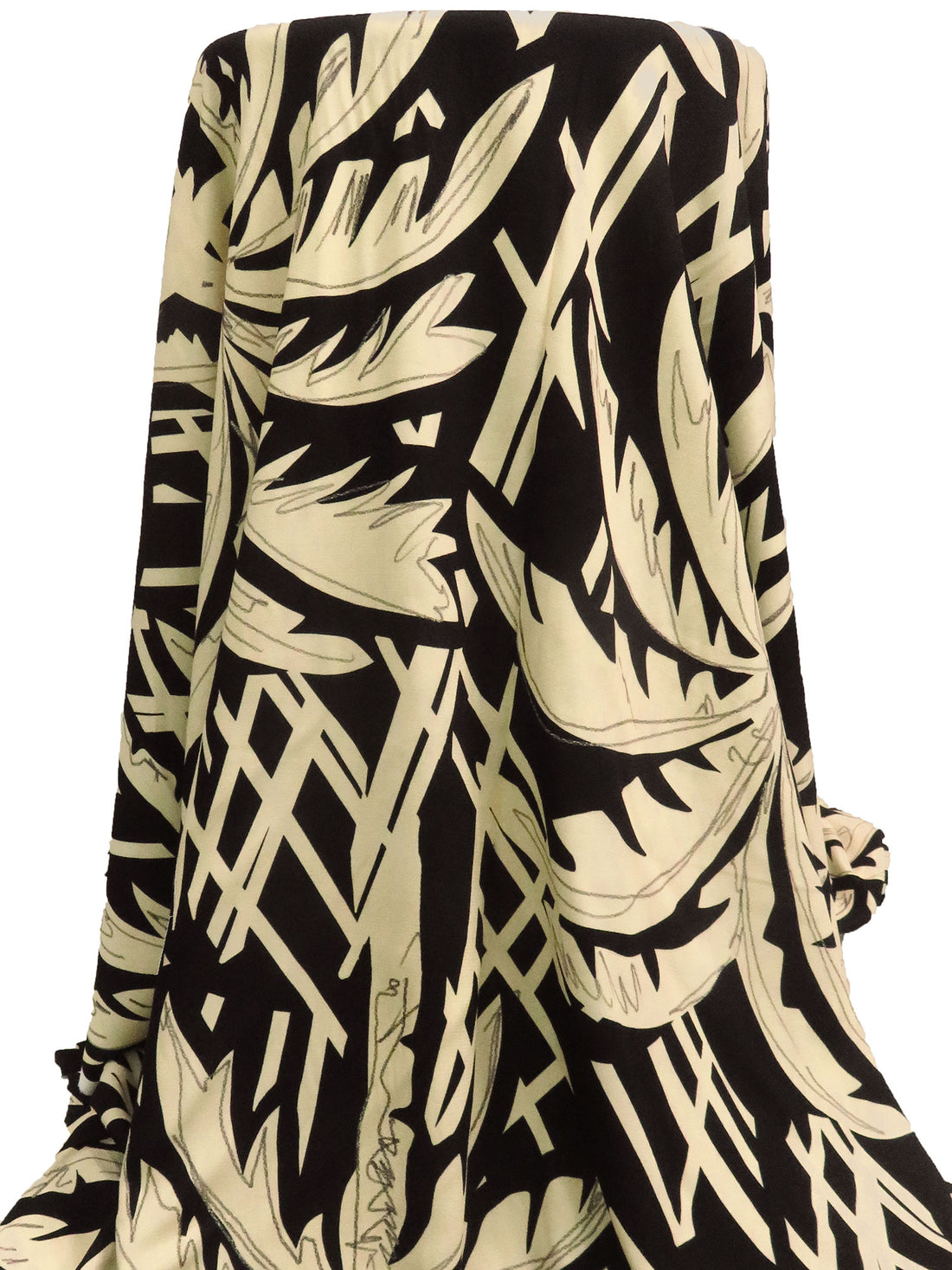 Black/Parchment/Warm Gray 100% Rayon Abstract Tree Print Crepe - Luxe Resort Designer - 54W