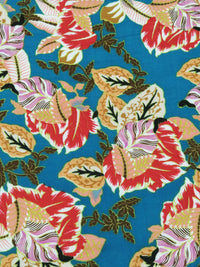 Dark Teal/Poppy Red/Sand/Multi 100% Rayon Tropical Floral Print Twill Challis 58W