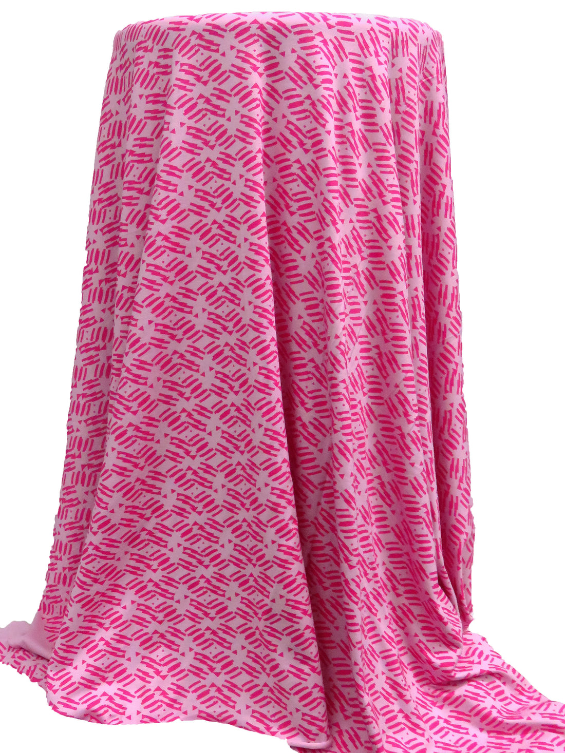 Bubblegum Pink/Fuchsia Rayon/Lycra Geometric Abstract Print Jersey Knit 56W