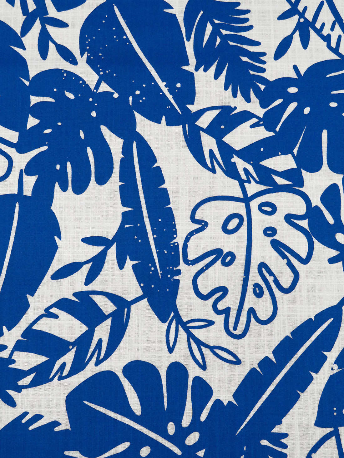 Cobalt Blue/White Cotton/Lycra Tropical Leaves Print Slubbed Voile 54W