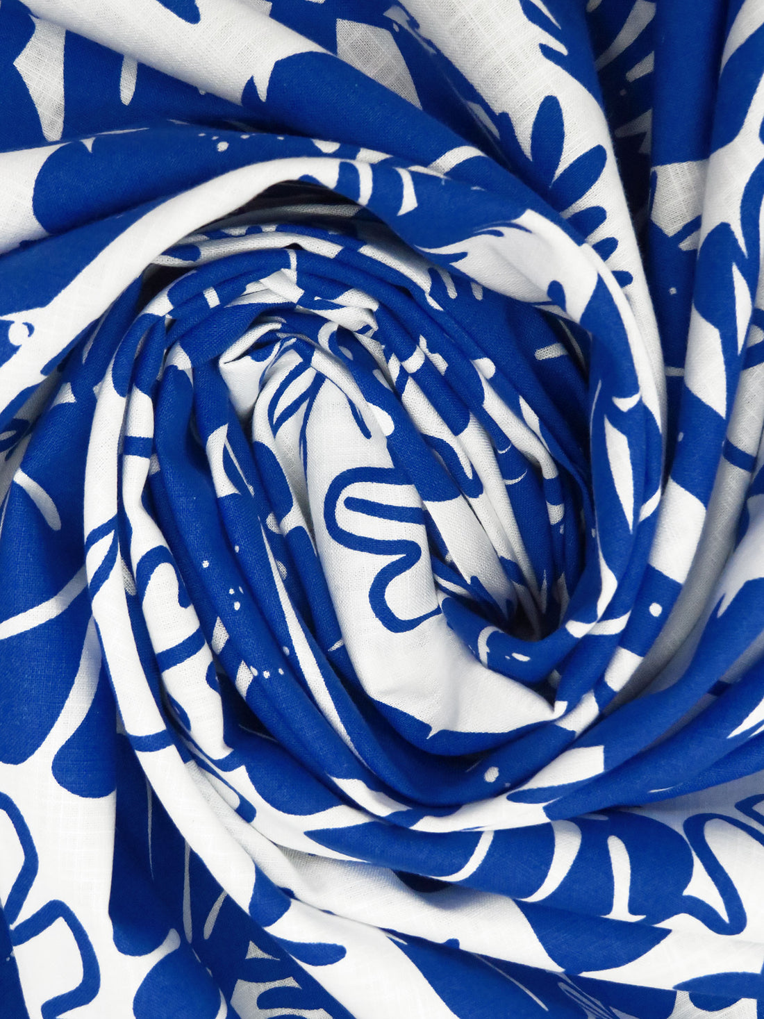 Cobalt Blue/White Cotton/Lycra Tropical Leaves Print Slubbed Voile 54W