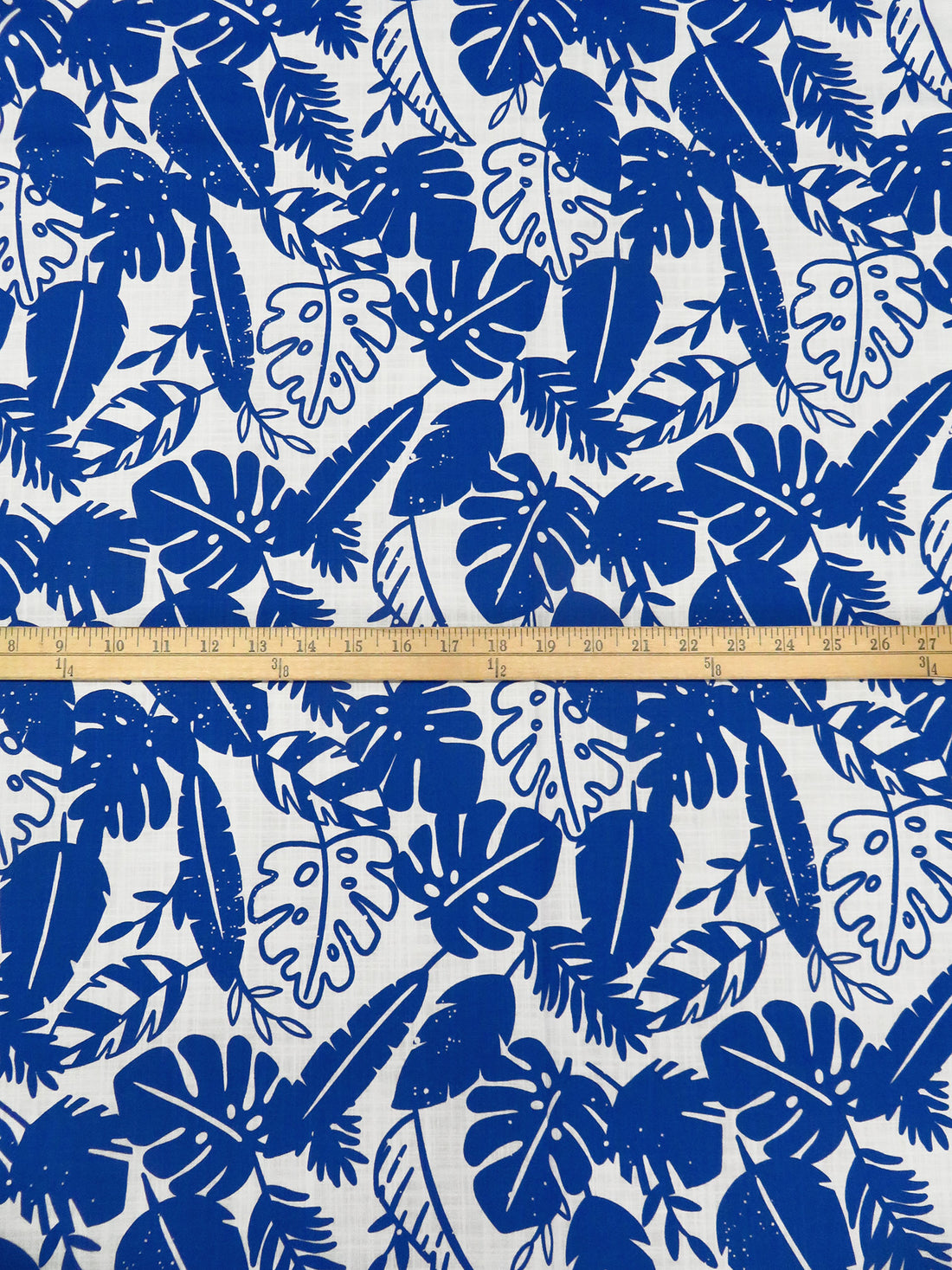 Cobalt Blue/White Cotton/Lycra Tropical Leaves Print Slubbed Voile 54W