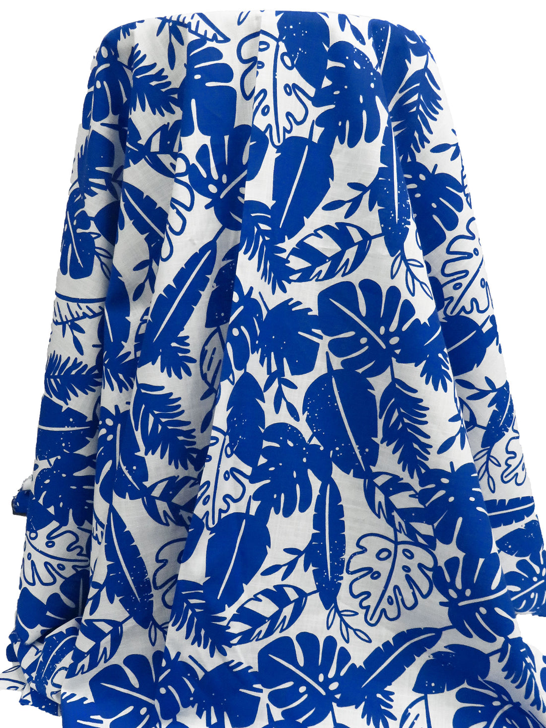 Cobalt Blue/White Cotton/Lycra Tropical Leaves Print Slubbed Voile 54W