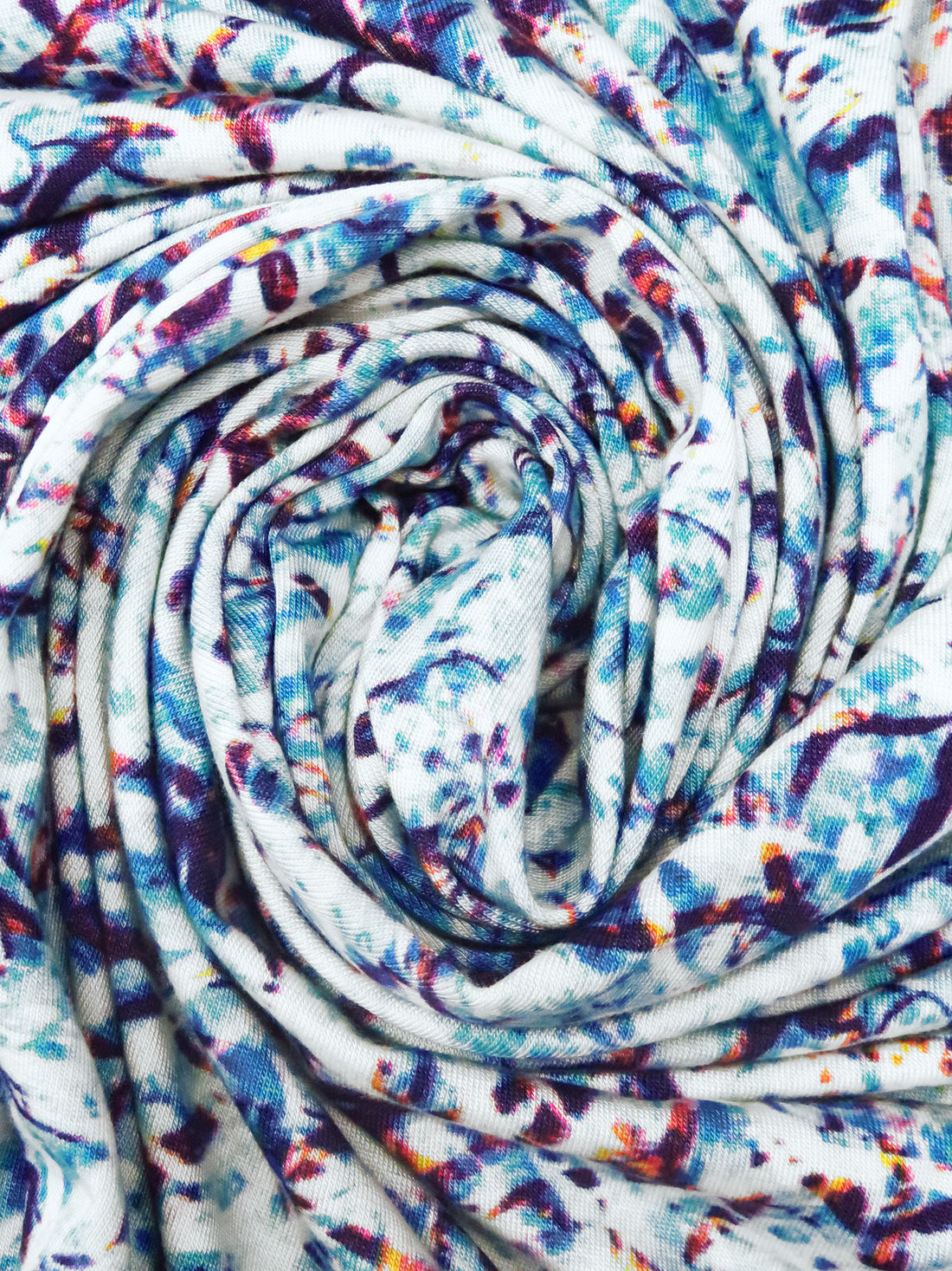 Icy Blue/Grape/White/Multi Rayon/Lycra Crackled Abstract Print Jersey Knit 54W