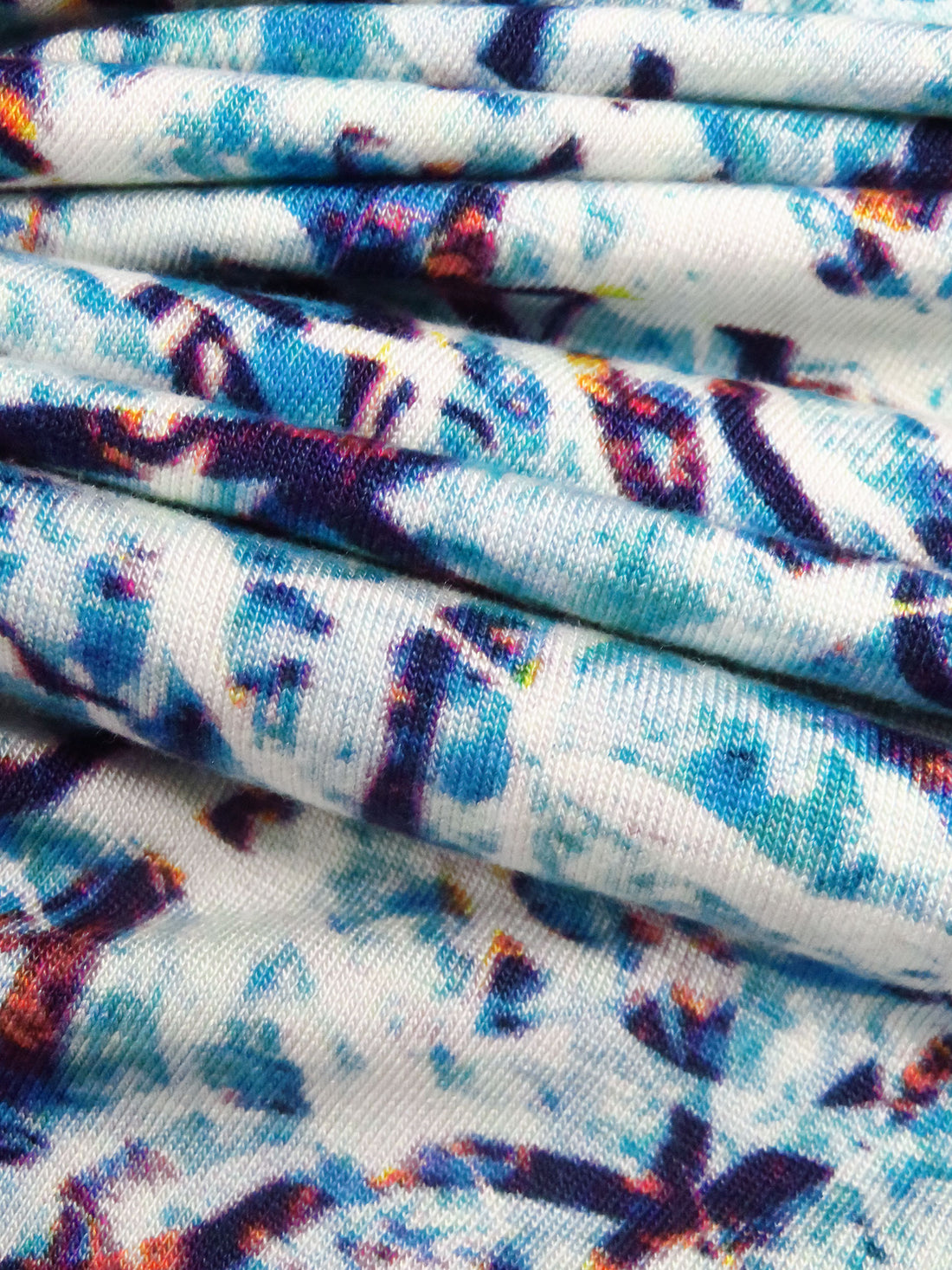 Icy Blue/Grape/White/Multi Rayon/Lycra Crackled Abstract Print Jersey Knit 54W