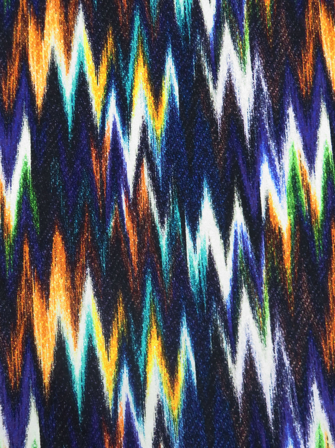Dark Navy/Orange Flame/Aqua/Multi 100% Rayon Abstract Ikat Print Challis 58W