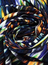 Dark Navy/Orange Flame/Aqua/Multi 100% Rayon Abstract Ikat Print Challis 58W