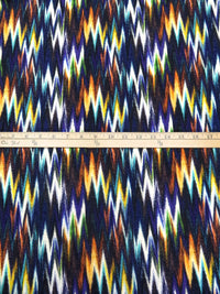 Dark Navy/Orange Flame/Aqua/Multi 100% Rayon Abstract Ikat Print Challis 58W