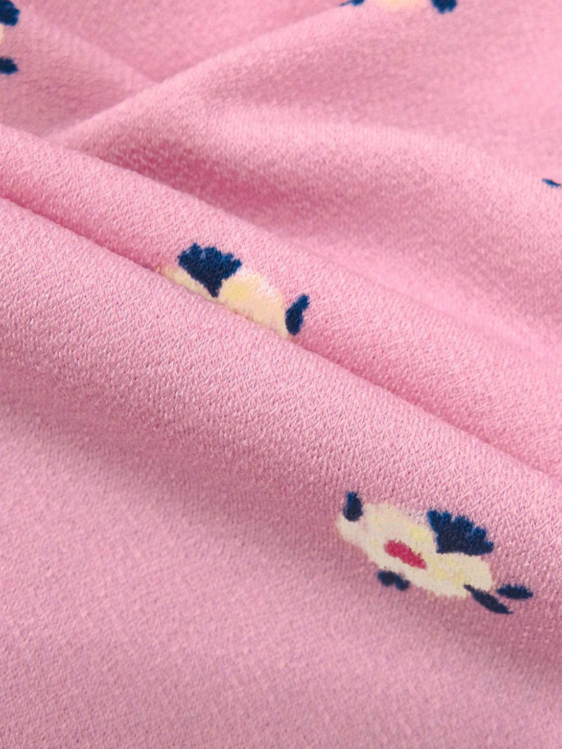 Light Pink/Navy/Sand Polyester/Lycra Scattered Floral Print Crepe ITY Knit 58W