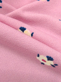 Light Pink/Navy/Sand Polyester/Lycra Scattered Floral Print Crepe ITY Knit 58W