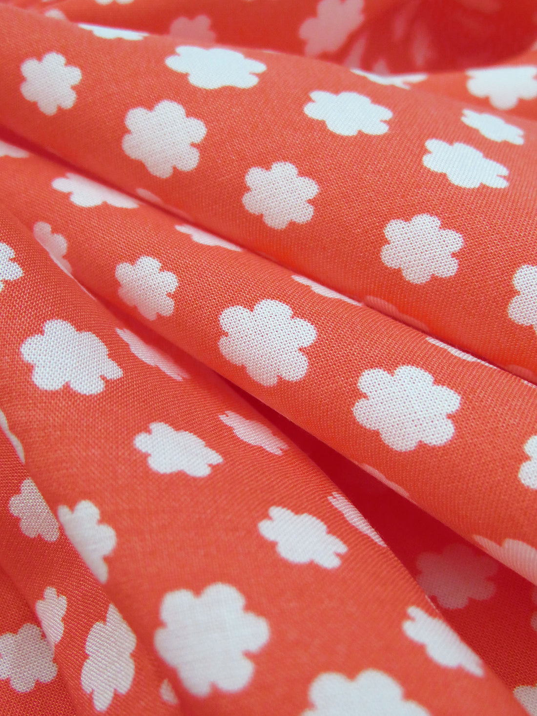 Orange Coral/White 100% Rayon Bubble Floral Print Challis - DKNY - 50W