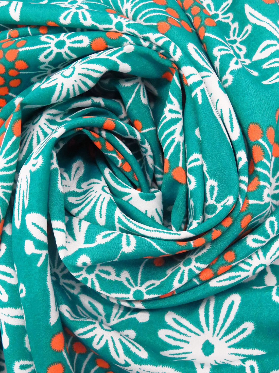 Tropical Tea/White/Tangerine 100% Polyester Lacy Floral Print Crepe De Chine 58W
