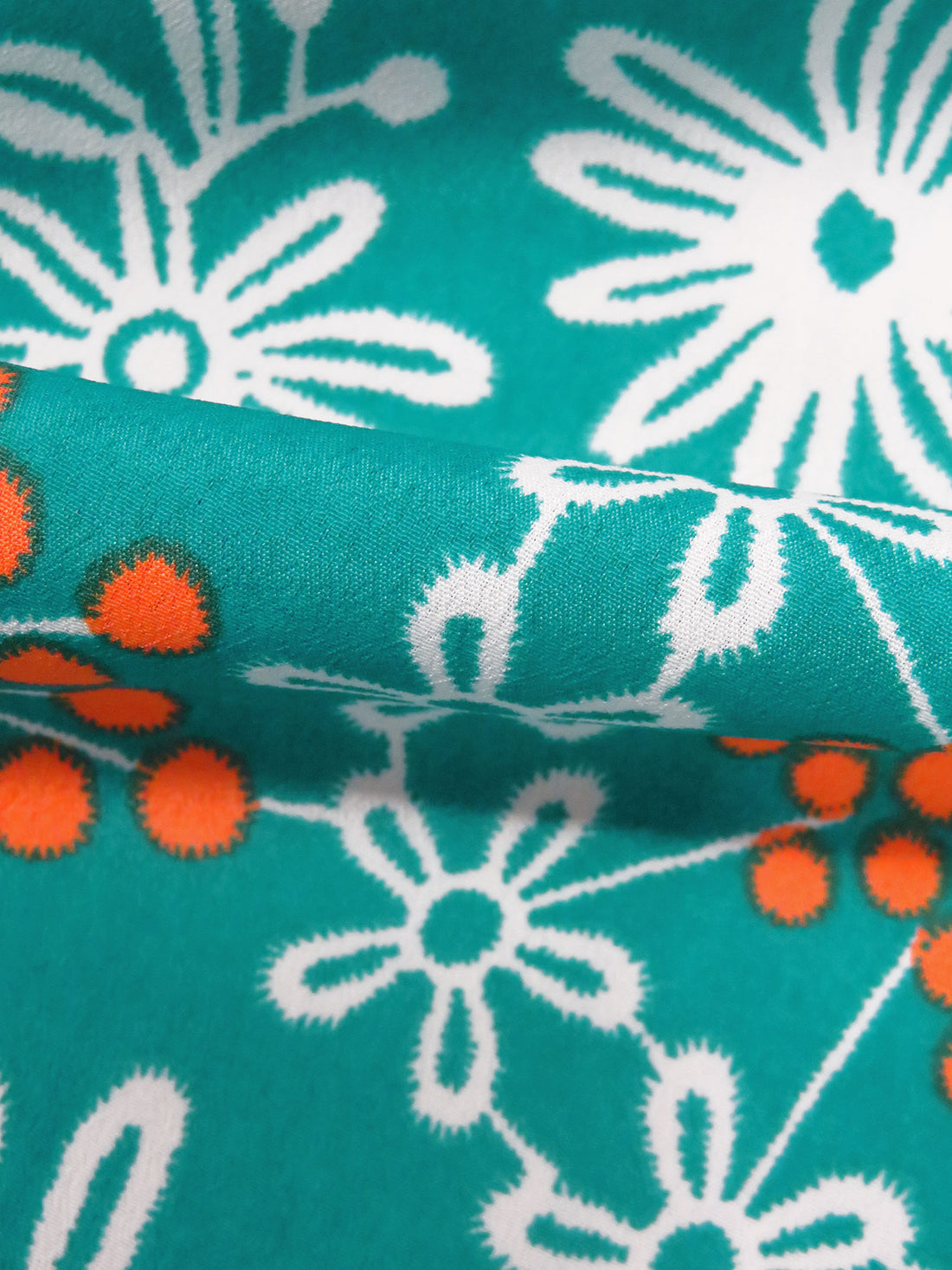 Tropical Tea/White/Tangerine 100% Polyester Lacy Floral Print Crepe De Chine 58W