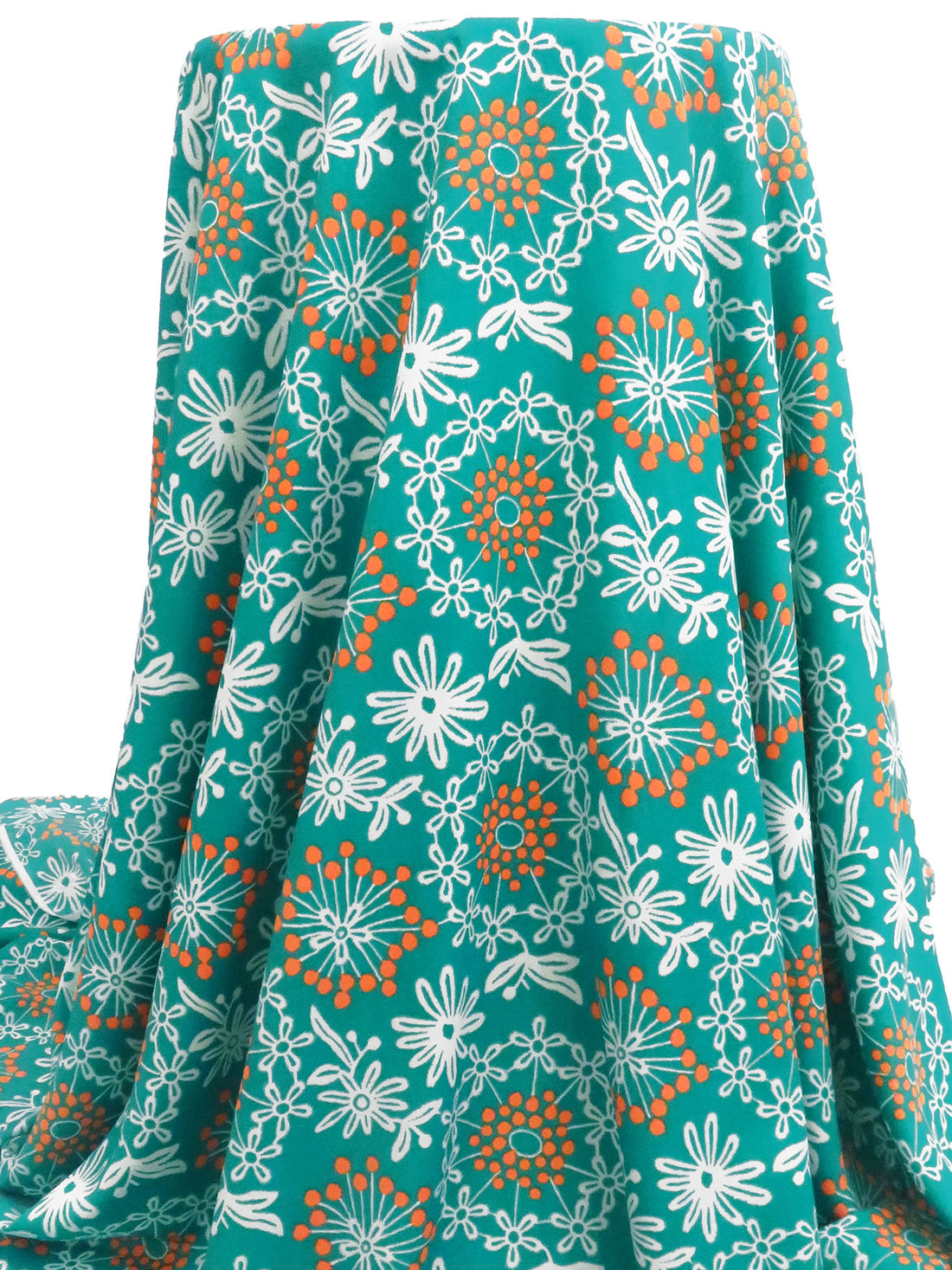 Tropical Tea/White/Tangerine 100% Polyester Lacy Floral Print Crepe De Chine 58W