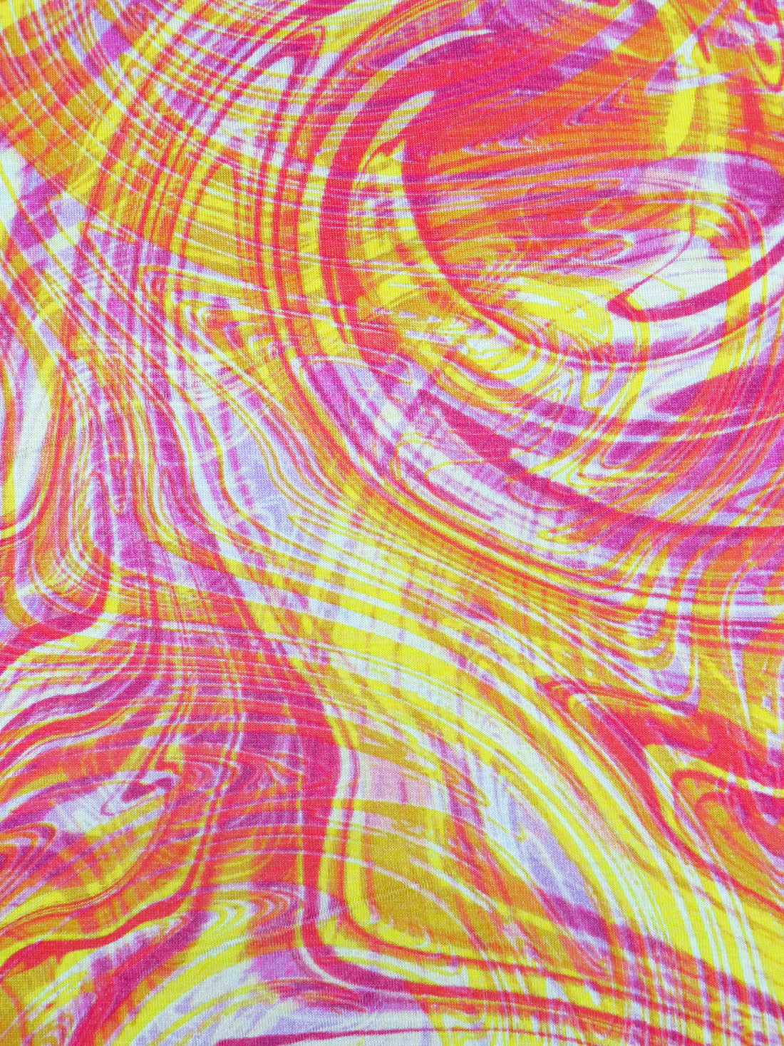 Bright Yellow/Bright Pink/Tangerine Rayon/Lycra Swirled Print Jersey Knit - Imported From France - 56W