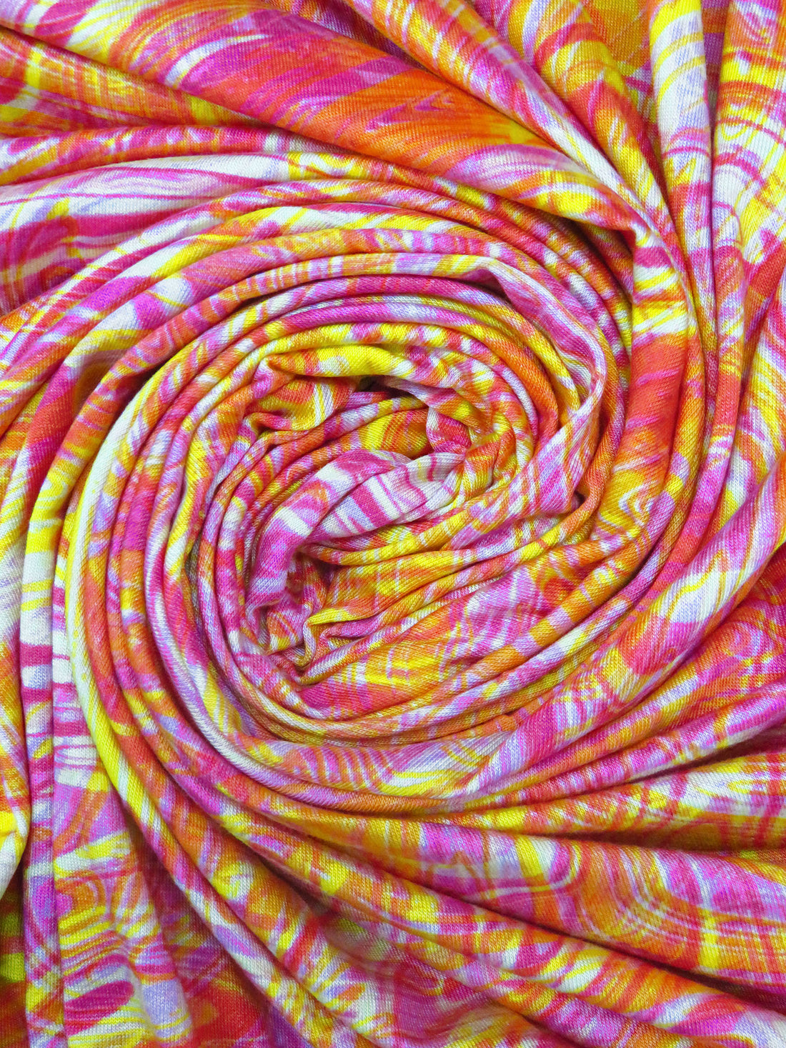 Bright Yellow/Bright Pink/Tangerine Rayon/Lycra Swirled Print Jersey Knit - Imported From France - 56W