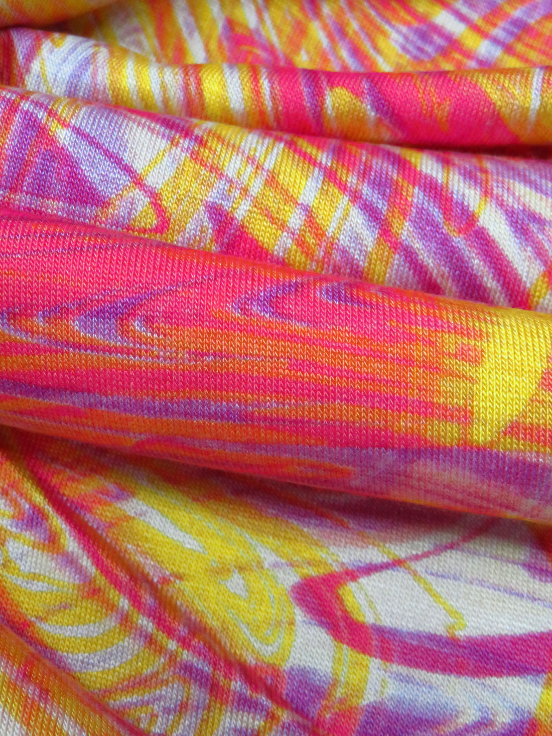 Bright Yellow/Bright Pink/Tangerine Rayon/Lycra Swirled Print Jersey Knit - Imported From France - 56W